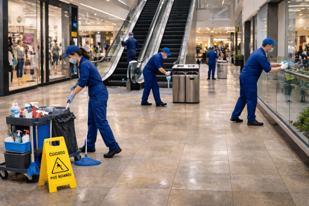 Limpeza terceirizada para shopping center: como contratar, o que incluir no escopo e quanto custa